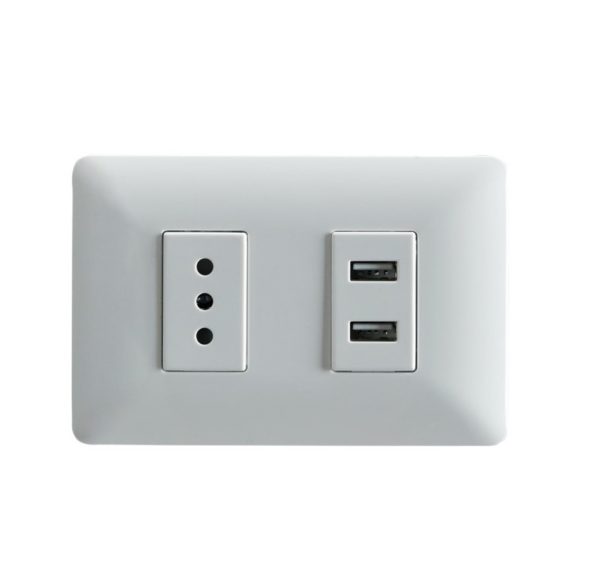 Tomacorriente Simple 10Ah + Toma USB Blanco