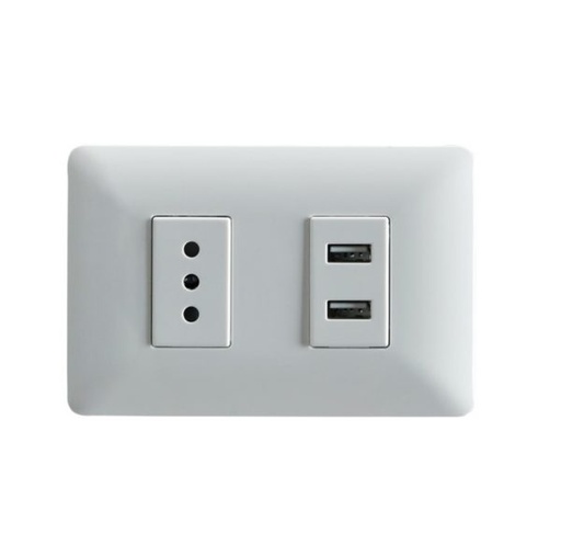 [MAT.2948] Tomacorriente Simple 10Ah + Toma USB Blanco